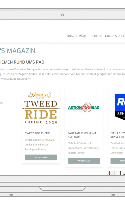 Screenshot des Magazins greens-bikes.de